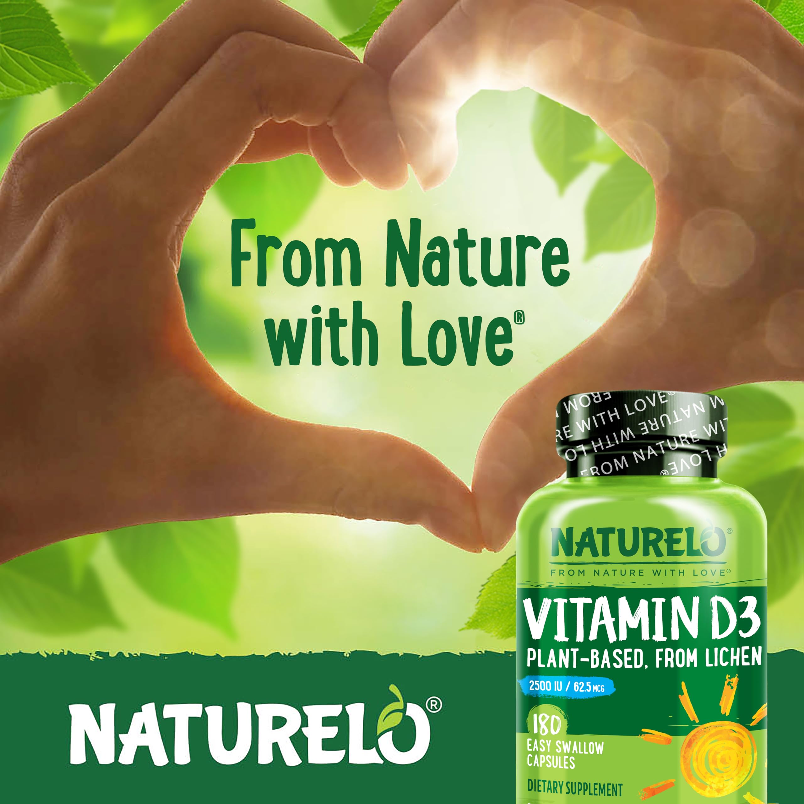 NATURELO Vitamin D - 2500 IU - Plant Based from Lichen - Natural D3 Supplement for Immune System, Bone Support, Joint Health - Vegan