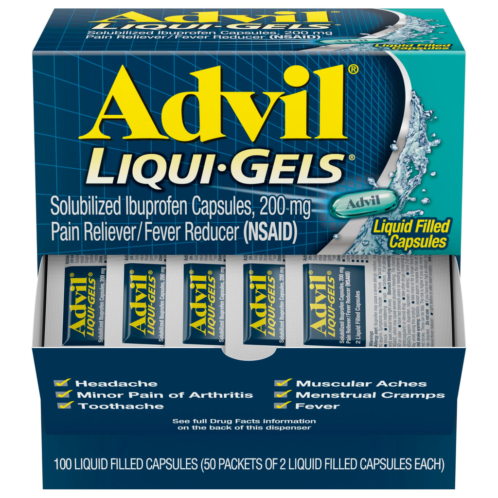Advil Liqui-Gels Pain Reliever and Fever Reducer, Pain Medicine for Adults with Ibuprofen 200mg for Headache, Backache, Menstrual Pain and Joint Pain Relief - 50x2 Liquid Filled Capsules Advil Au supplements