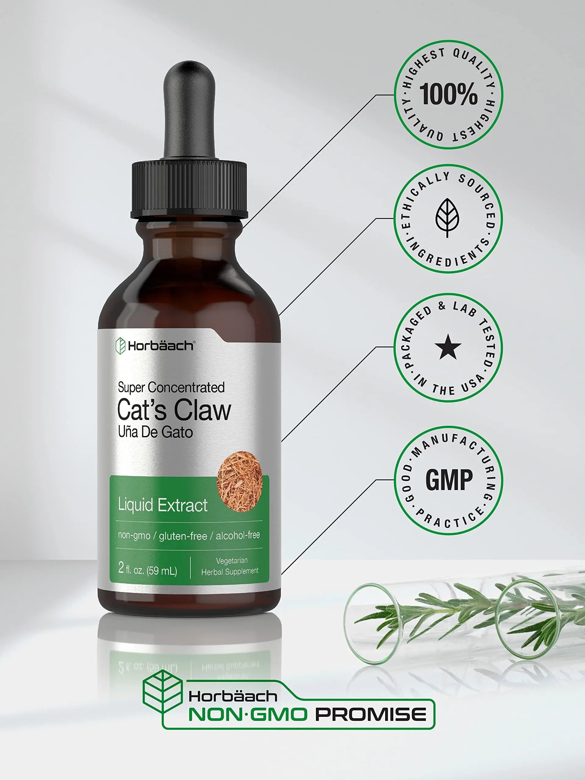 Cats Claw Herb Extract Tincture | 2 Fl Oz | Alcohol Free | Vegetarian, Non-GMO, Gluten Horbäach Au supplements