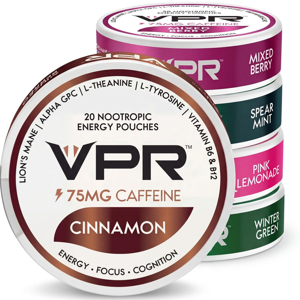 VPR 75MG Caffeine Nootropic Pouches | 20 Count Energy Pouches with Lion's Mane, Alpha-GPC, Vitamin B6 & B12, L-Theanine, and L-Tyrosine | Naturally Flavored Focus Pouches with No Sugar (Variety Pack) VPR Energy Au supplements