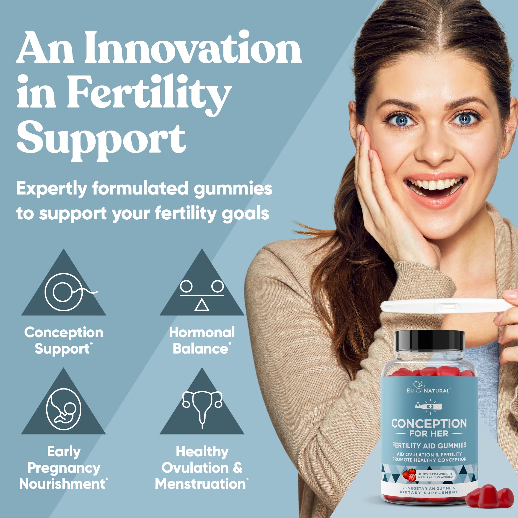 Conception for Her Fertility Gummies - Fertility Supplements for Women with Myo Inositol, Folate & more Essential Nutrients - Delicious Juicy Strawberry Hormone Balance Vitamins, 75 ct Pectin Gummies Eu Natural Au supplements