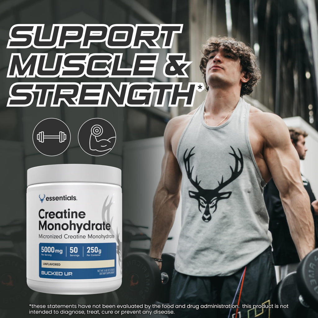 Bucked Up Pure Micronized Creatine Monohydrate for Women and Men - Easy to Mix and Unflavored - 5G Per Serving