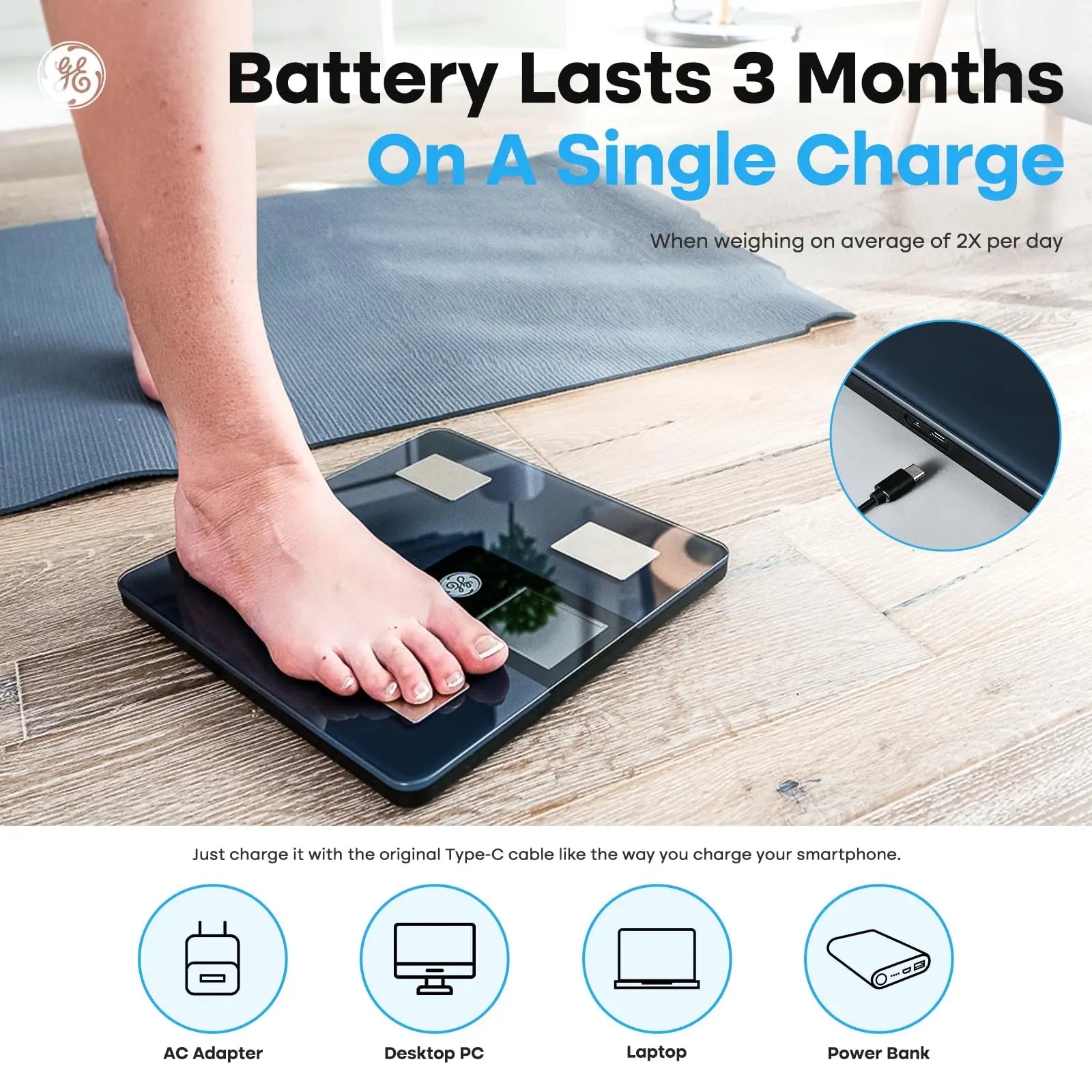 GE Smart Scale for Body Weight and Fat Percentage with All-in-one LCD Display GE Au supplements