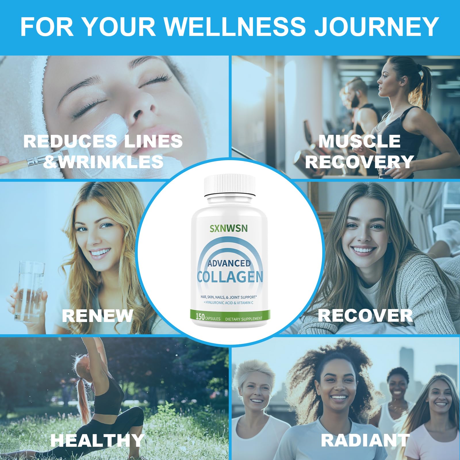 Advanced Multi Collagen Supplement with Vitamin C + Hyaluronic Acid - Hydrolyzed Collagen Peptides Supports for Skin, Joints & Hair* | Collagen Complex 150 Capsules for Women or Men SXNWSN Au supplements