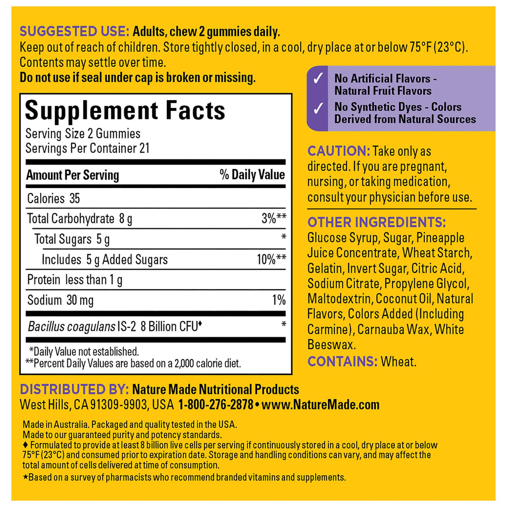 Nature Made Probiotics Extra Strength Dosage, Probiotics for Women and Men 8 Billion CFU per 2 Gummies, 42 Probiotic Gummies, 21 Day Supply Nature Made Au supplements