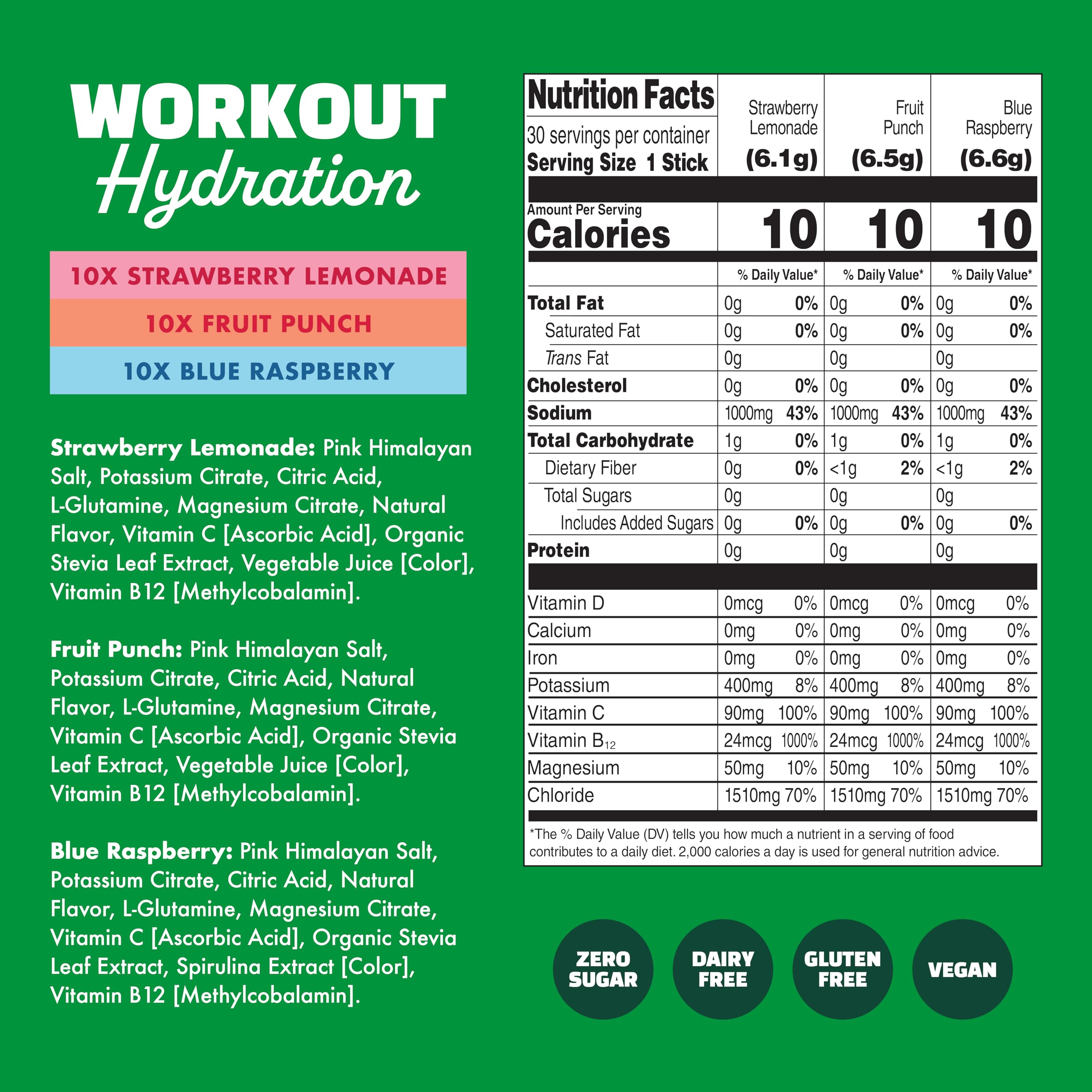 Waterboy Workout Hydration | 2,960mg Sugar Free Electrolyte Powder Packets | L-Glutamine + Vitamins | No Sugar, All Natural, Gluten Free (Variety)