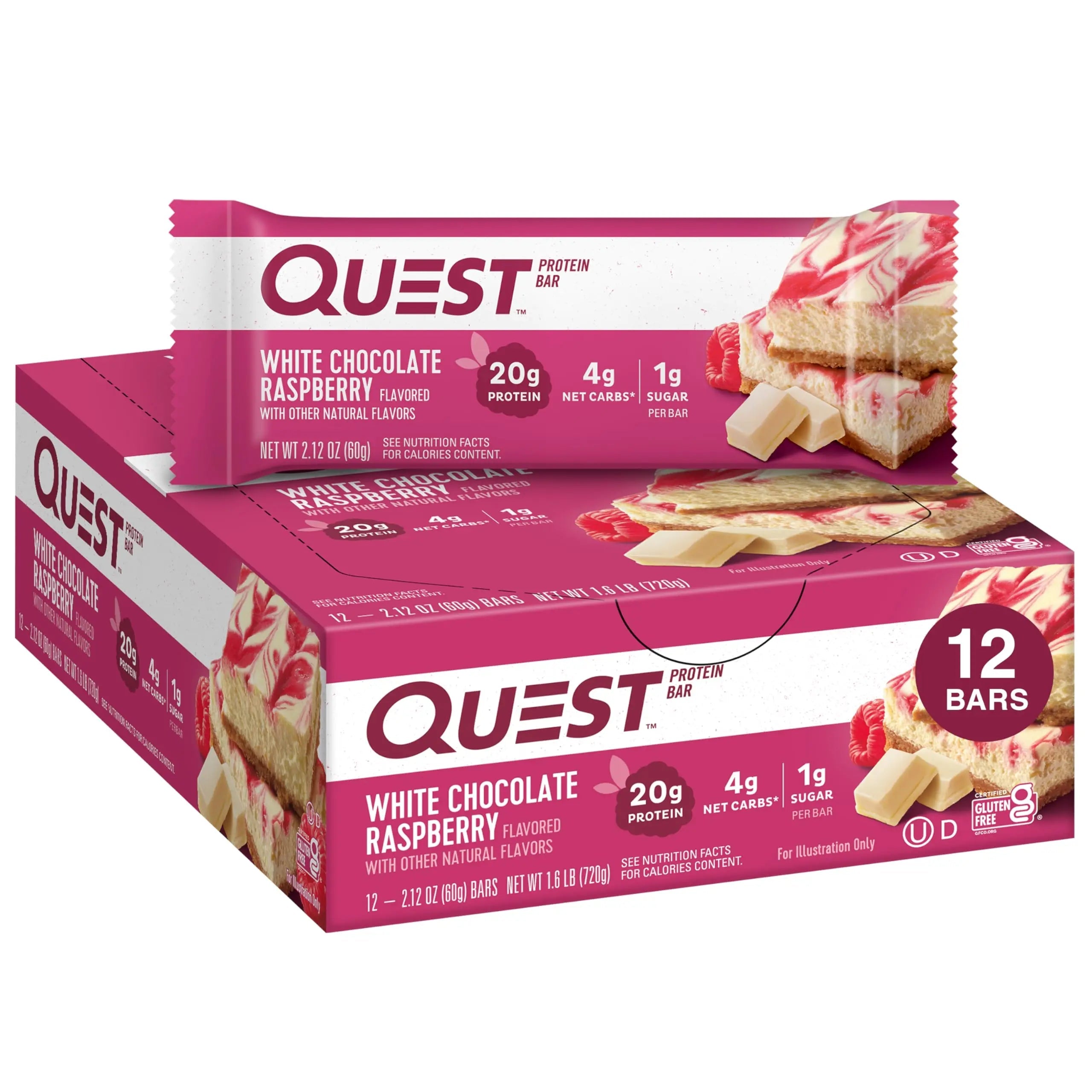 Quest Nutrition White Chocolate Raspberry Protein Bars, High Protein, Low Carb, Gluten Free Quest Nutrition Au supplements