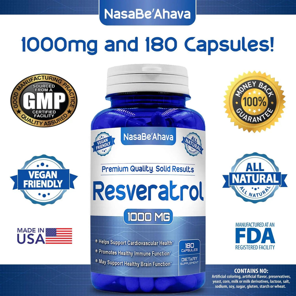 NASA Beahava 100% Pure Resveratrol - 1000mg Per Serving Max Strength (180 Capsules) NasaBeahava Au supplements