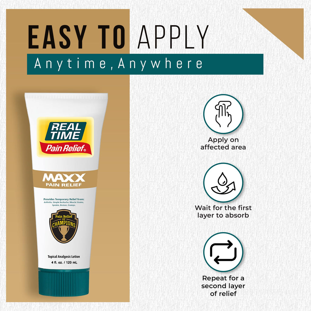 Real Time Pain Relief MAXX 4oz Tube | 18 Natural Ingredients: Arnica, Menthol & Peppermint | Maximum Strength Muscle Pain Relief Lotion for Arthritis, Hands, Ankles, Back, Shoulders, Knees & Joints Real Time Pain Relief Au supplements