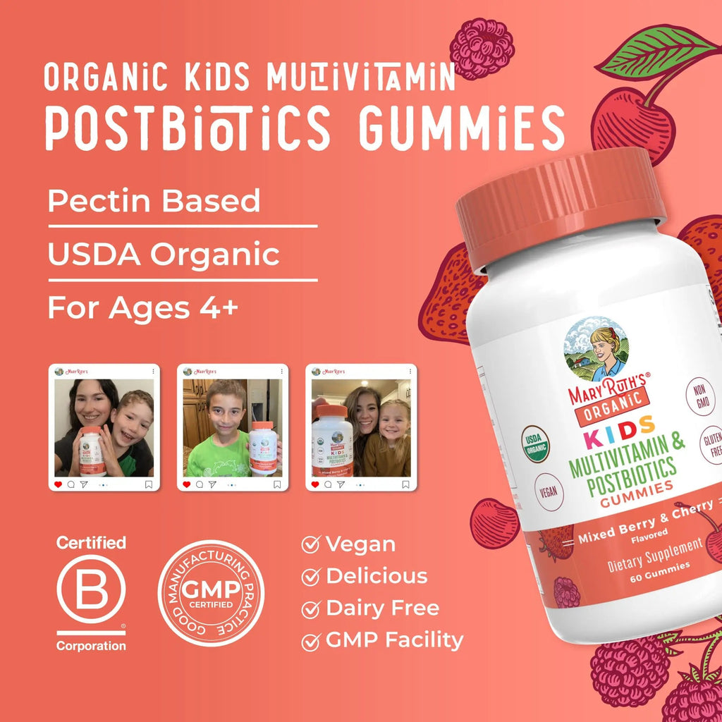 Kids Vitamins by MaryRuth's | USDA Organic | Multivitamin Gummies + Postbiotics for Ages 4+ | Multivitamin for Kids with Lactobacillus Rhamnosus | MaryRuth Organics Au supplements