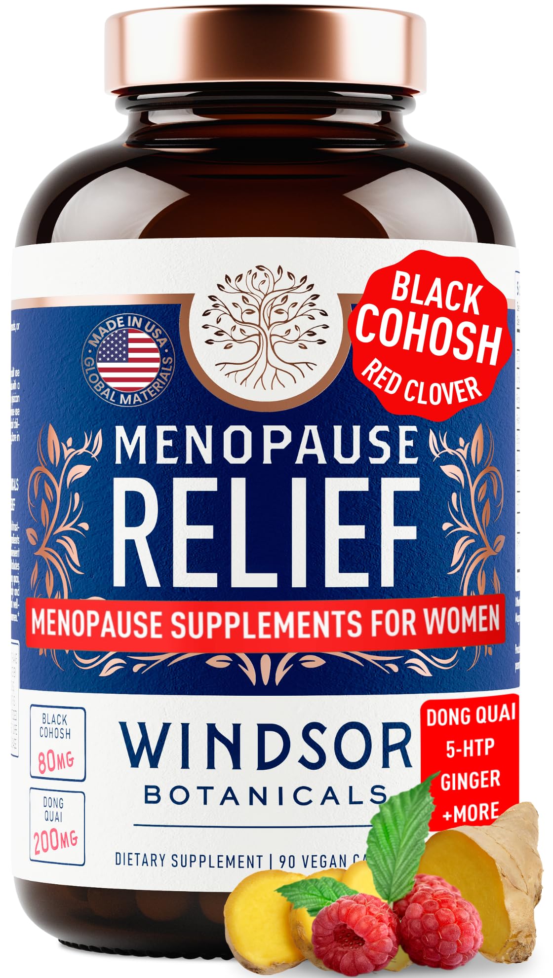 Menopause Supplements for Women - 5-HTP, Dong Quai, Black Cohosh for Menopause Hot Flashes, Night Sweats Relief Support - Womens Pre Meno Premenopausal Perimenopause Supplement - 90 Caps WINDSOR BOTANICALS Au supplements