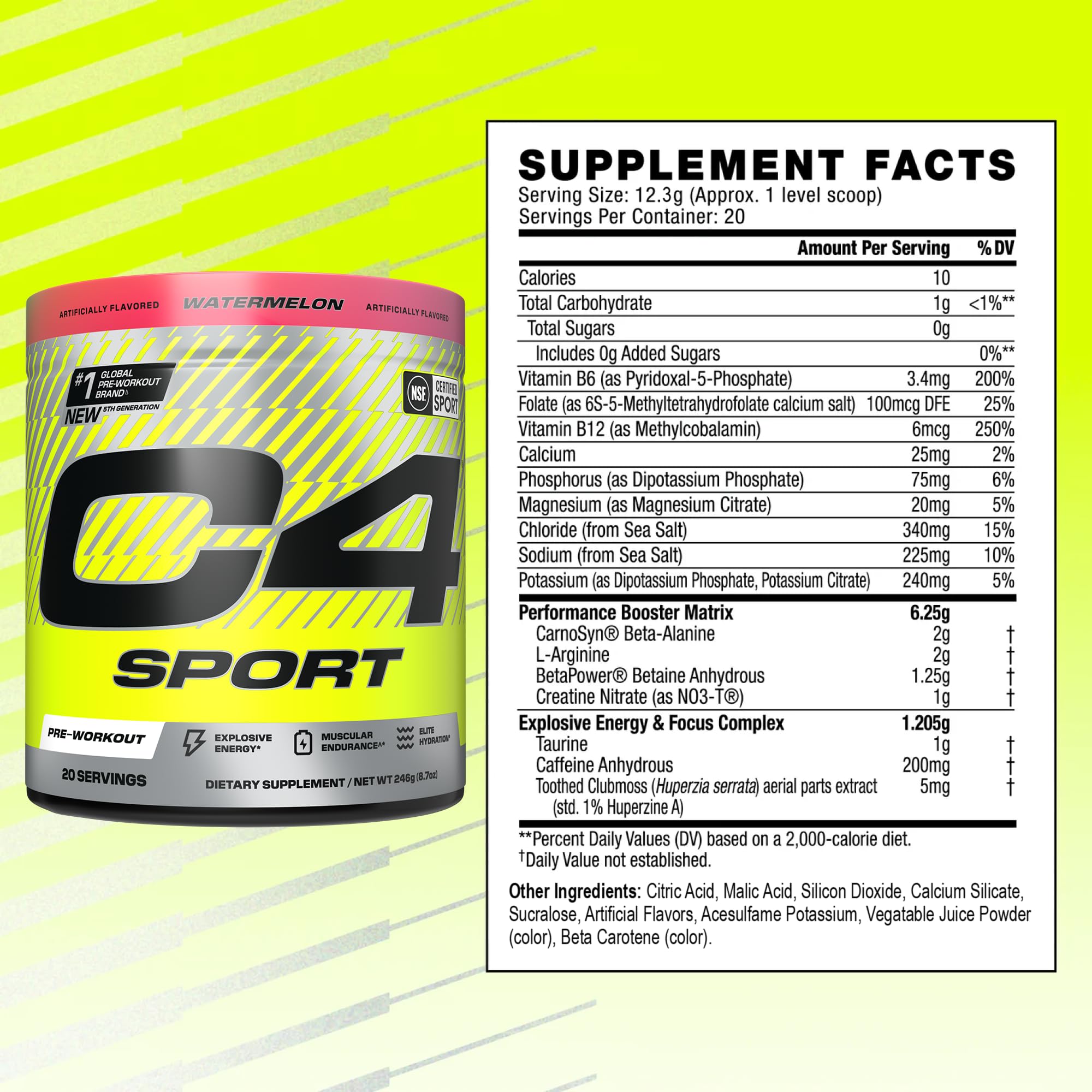 Cellucor C4 Sport Pre Workout Powder - NSF Certified for Sport - Elite Hydration - 200mg Caffeine + Creatine + Beta-Alanine