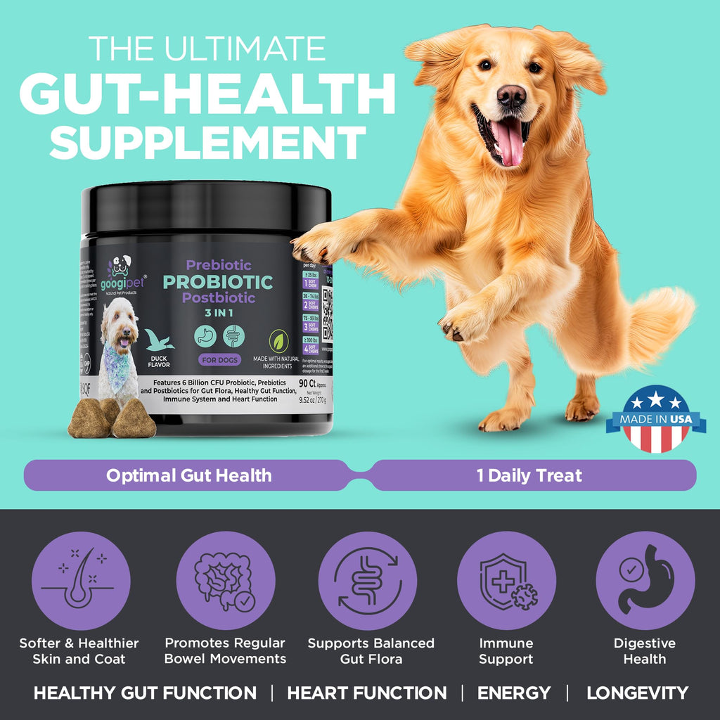 Googipet Probiotics for Dogs Digestive Health - Prebiotics and Probiotics Chews for Dog Yeast Infection Treatment + Digestive Enzymes - Dog Probiotics for Itchy Skin & Ears w/Papaya, Pumpkin, & Fiber GOOGIPET NATURAL PET PRODUCTS Au supplements