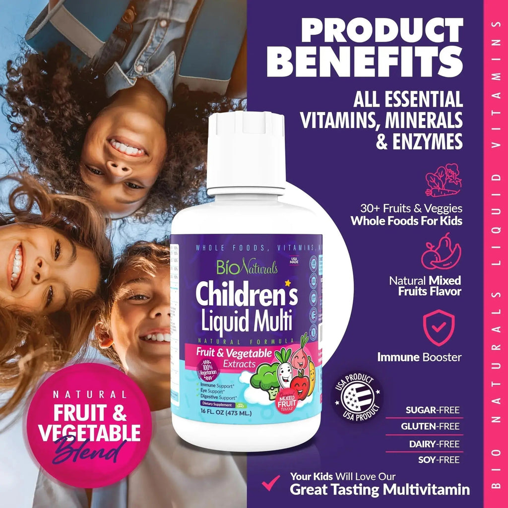 Bio Naturals Children's Liquid Multivitamin & Immune Booster - Natural Supplement for Kids & Toddlers with Vitamins A B C D3 E, Fiber Bio Naturals Au supplements