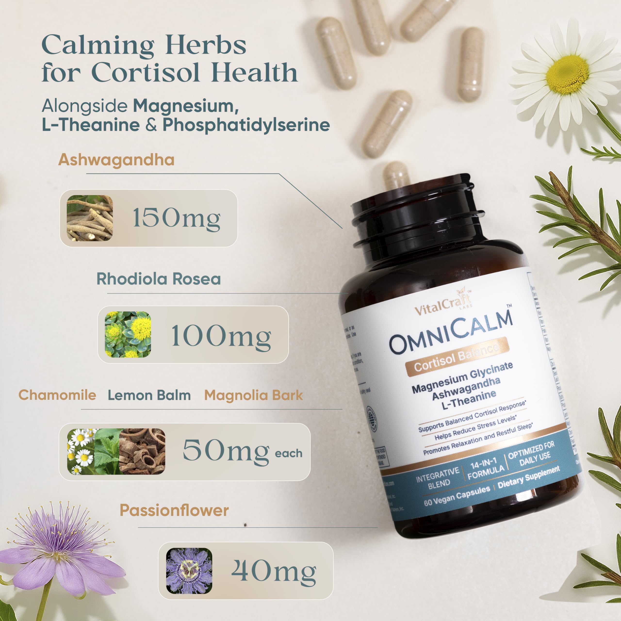VITALCRAFT LABS OmniCalm Cortisol Supplements for Women & Men | Stress Relief & Sleep Support with Magnesium & Ashwagandha, L Theanine | 14-in-1 Cortisol Reducer, Manager, Detox – USA VITALCRAFT LABS Au supplements