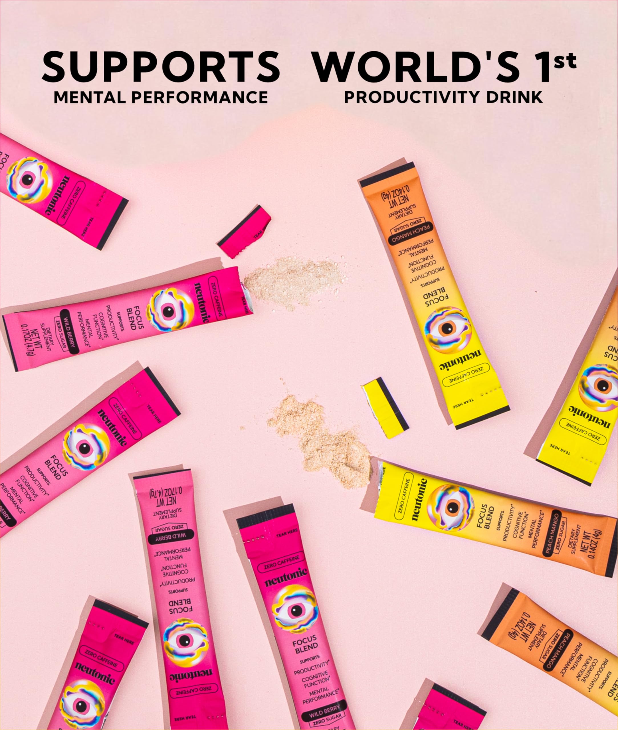 Neutonic Nootropic Focus Blend Powder | Peach Mango & Wild Berry 4 Sticks | Caffeine Free, Zero Sugar | Support Memory, Mental Clarity, Cognitive Function | Boost Focus, Energy, Brain Health Neutonic Au supplements