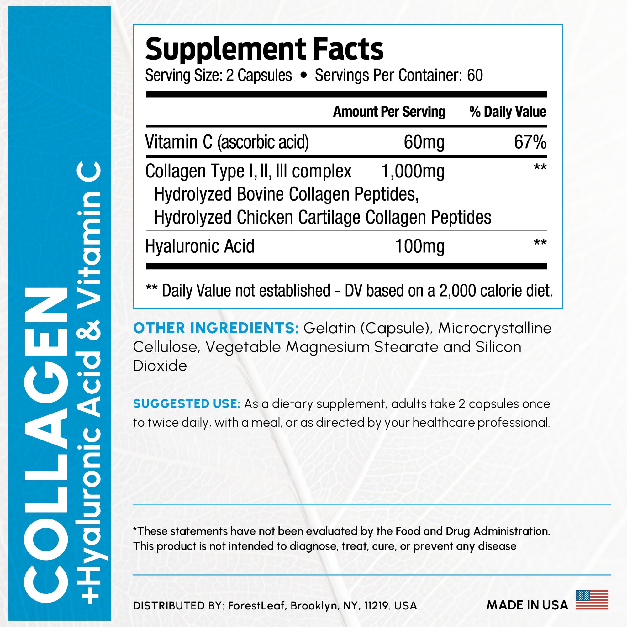 ForestLeaf Multi Collagen Pills with Hyaluronic Acid + Vitamin C | Hydrolyzed Collagen Supplements for Women or Men | Multi Collagen Capsules Peptides for Skin, Wrinkles, 120 Caps ForestLeaf Au supplements