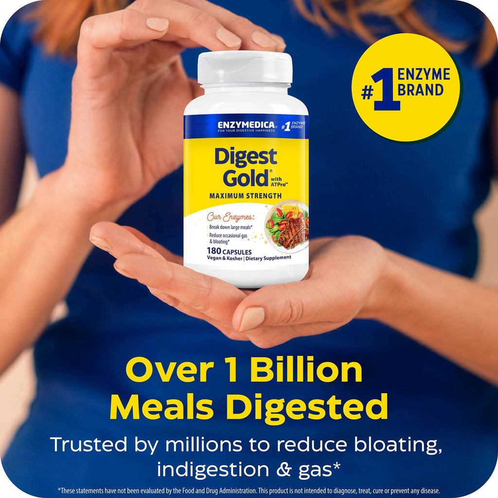 Enzymedica Digest Gold - Digestive Enzyme Supplement for Women & Men, Enzyme Capsules for Digestion, Gut Health Support, Helps Gas & Bloating, ATPro Energy Support,