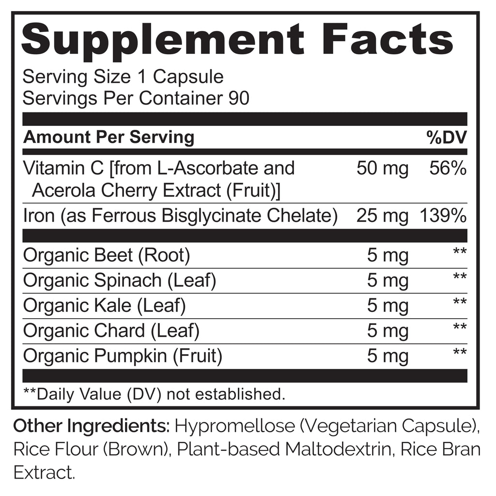 NATURELO Vegan Iron Supplement with Vitamin C and Organic Whole Foods - Gentle Iron Pills for Women & Men with Iron Deficiency Including Pregnancy
