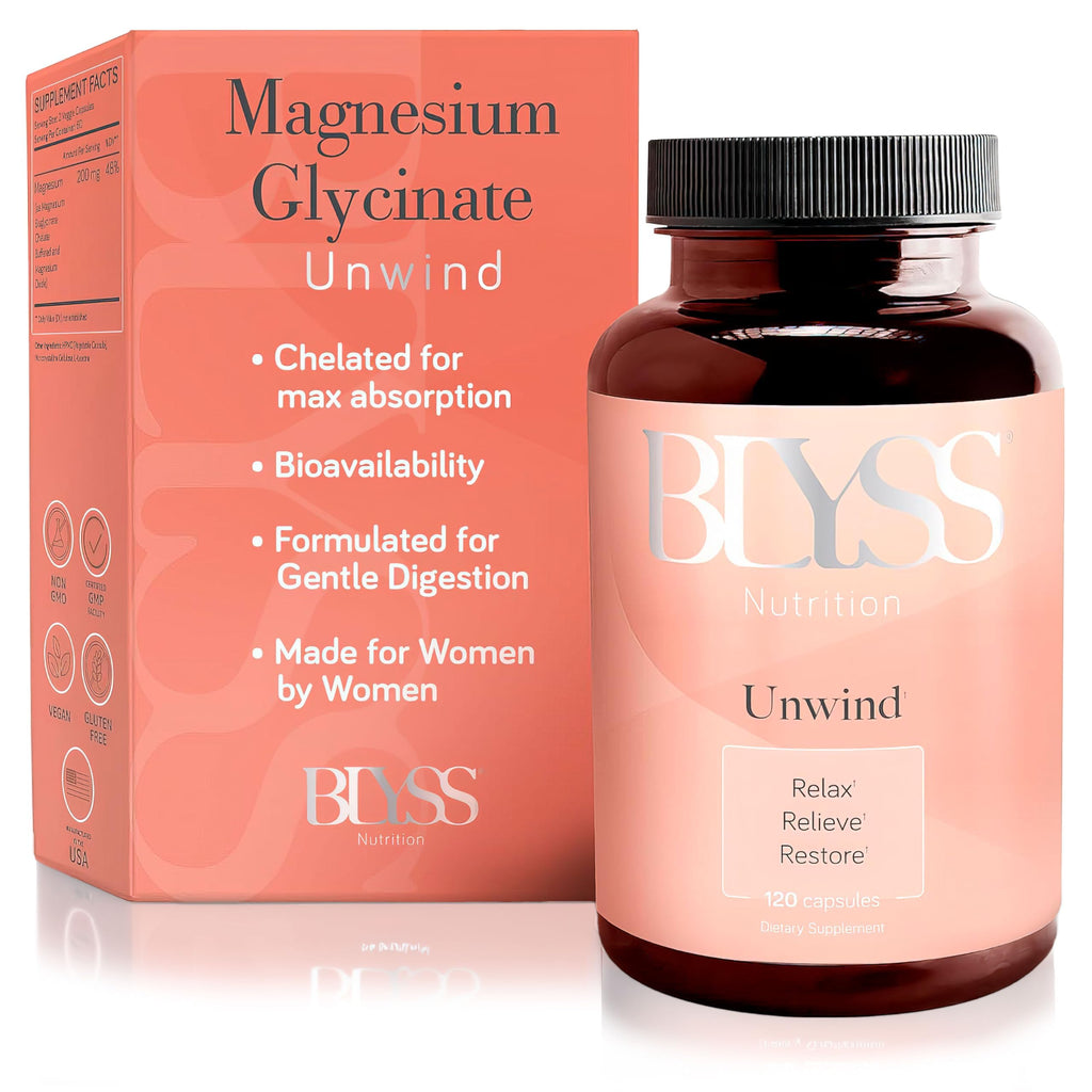 BLYSS Nutrition Magnesium Bisglycinate Capsules for Women - 200mg Chelated Glycinate Magnesium Supplement - Natural Supplements to Support Sleep,