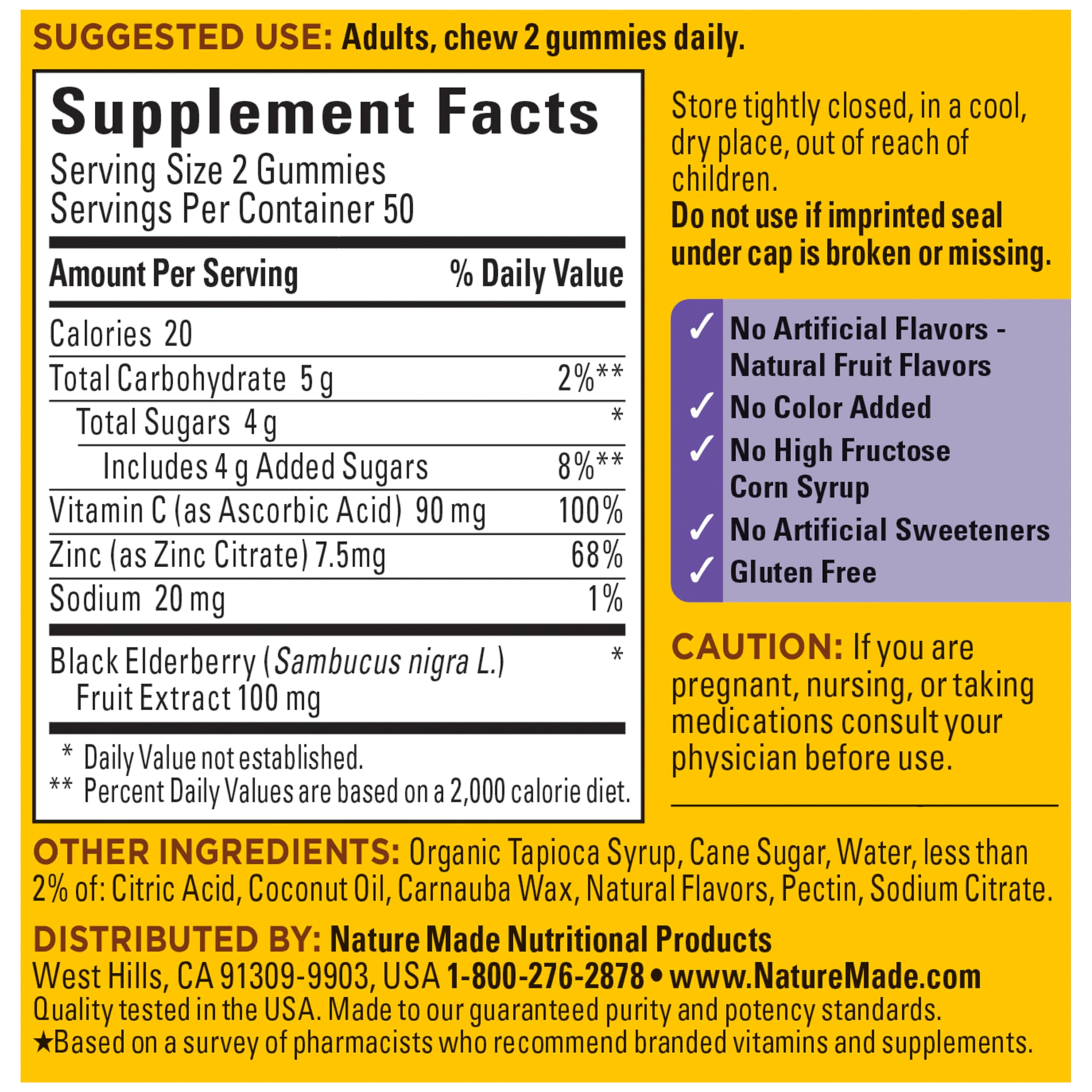 Nature Made Elderberry Gummies with Vitamin C and Zinc, Dietary Supplement for Immune Support