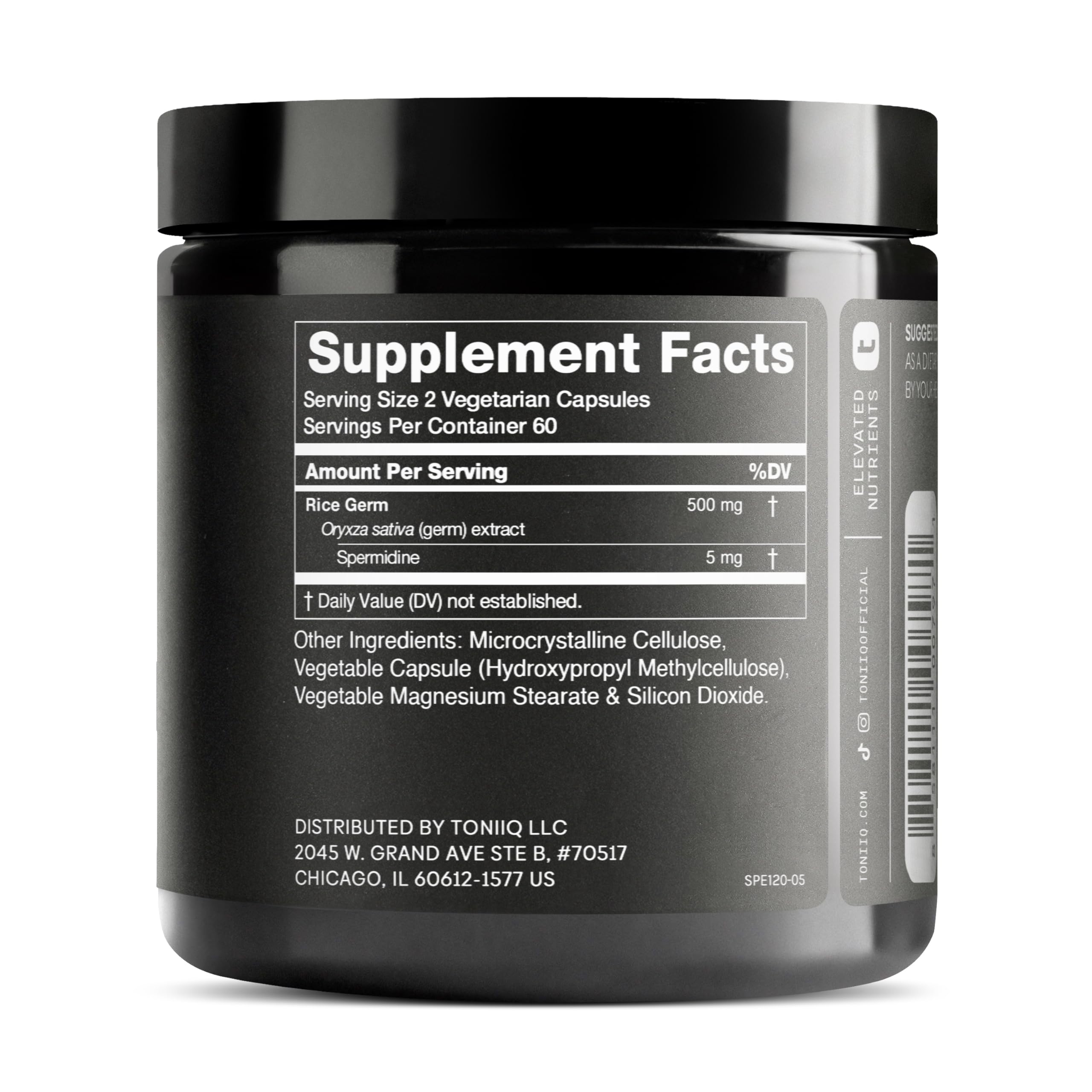 Toniiq Ultra Concentrated 500mg Spermidine Supplements for Men and Women - Non-Synthetic Spermidine Standardized to No Less Than 1% - 5mg per Serving Rice Germ Extract Toniiq Au supplements