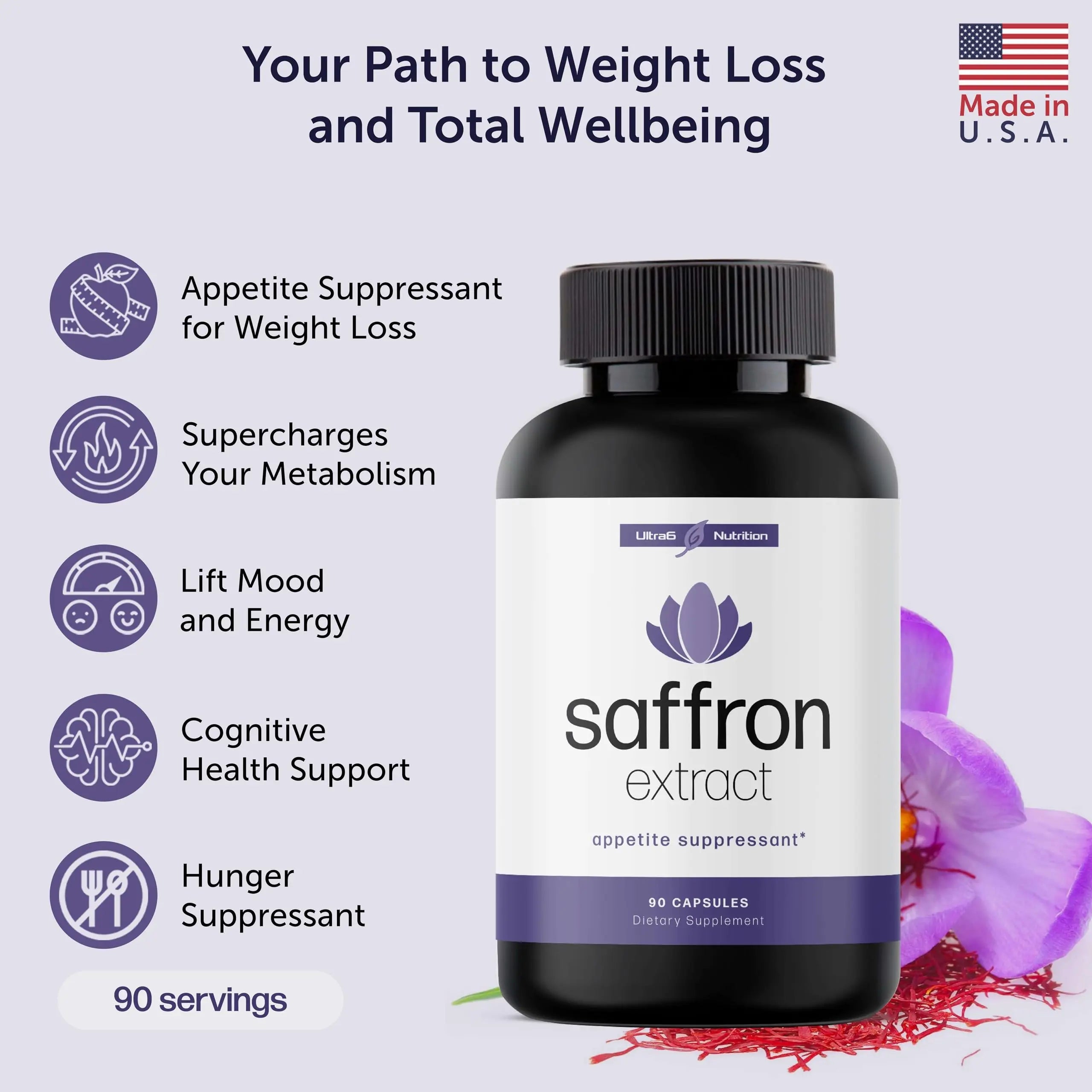 Pure Saffron Extract - Appetite Suppressant for Weight Loss Women & Men - Natural Hunger Ultra6 Nutrition Au supplements