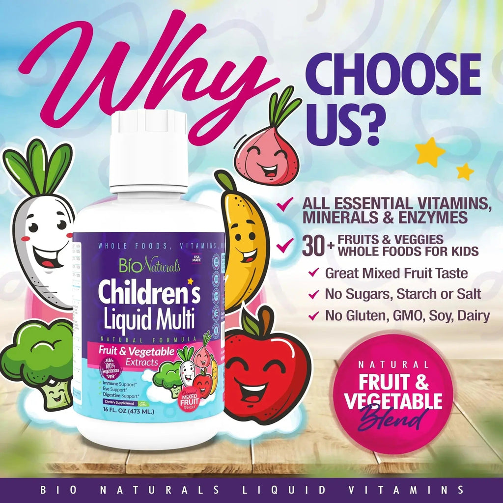 Bio Naturals Children's Liquid Multivitamin & Immune Booster - Natural Supplement for Kids & Toddlers with Vitamins A B C D3 E, Fiber Bio Naturals Au supplements