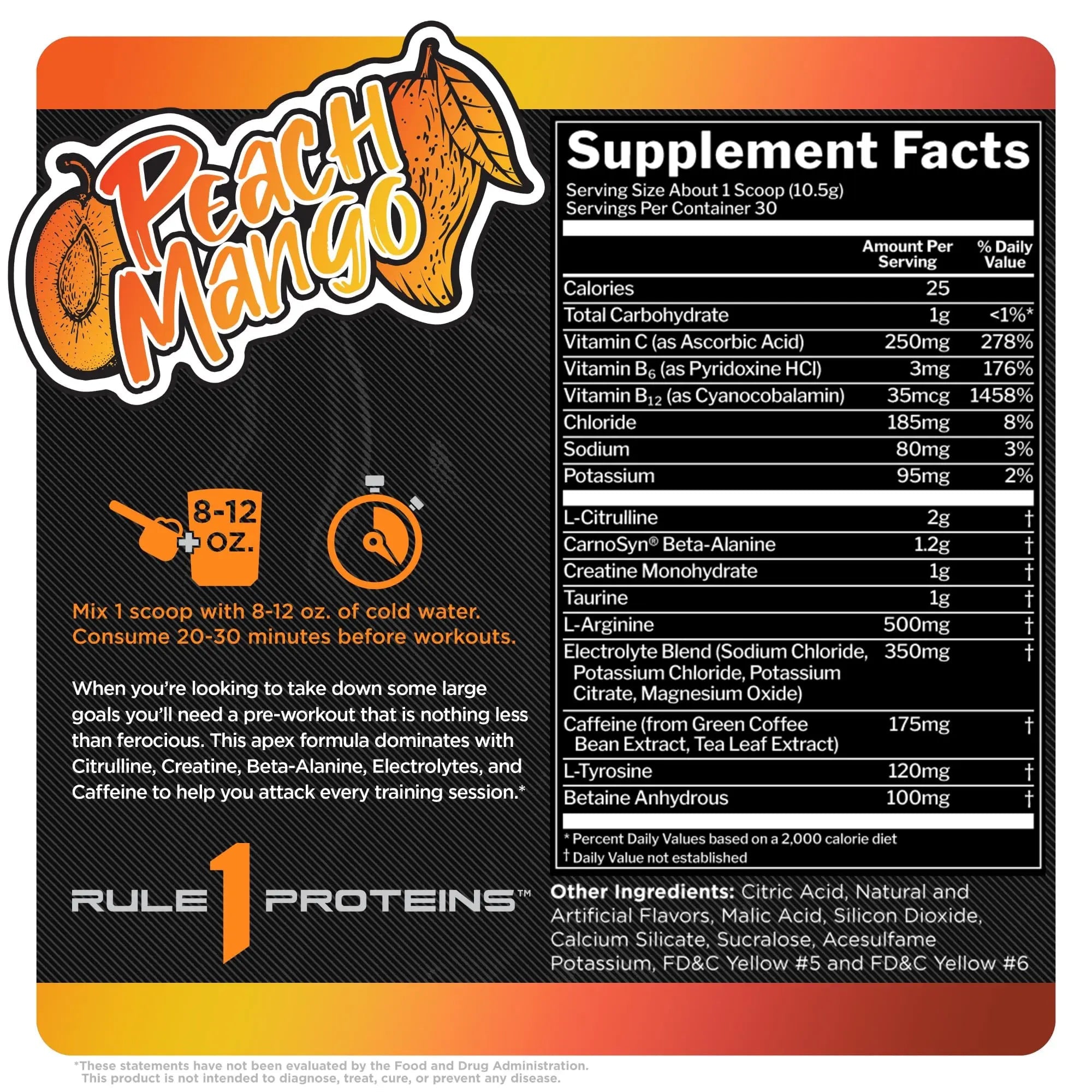 Rule 1 R1 ROAR, Peach Mango - 11.11 oz - Pre-Workout Powder - With Creatine, Beta-Alanine Rule 1 Proteins Au supplements