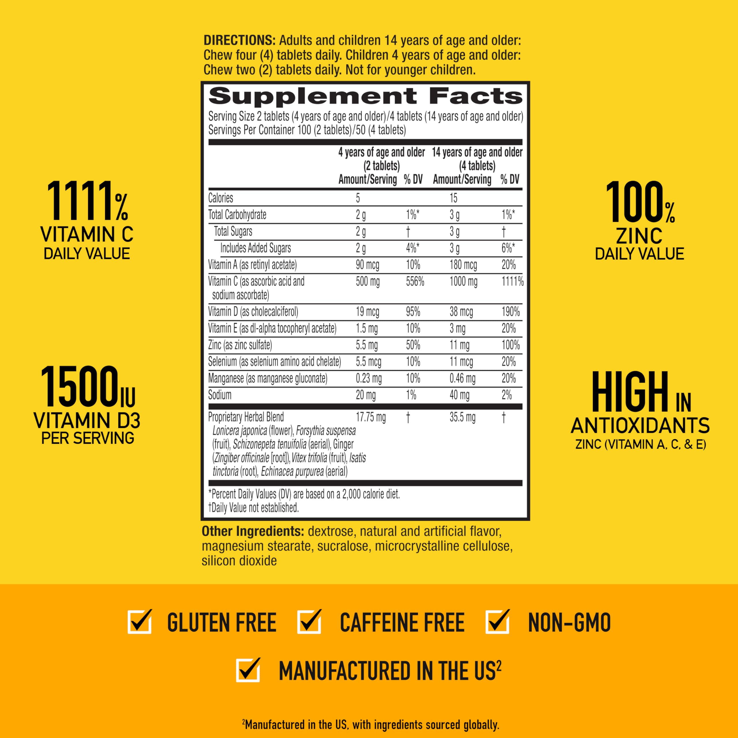 Airborne Vitamin C 1000mg (per Serving) - Citrus Chewable Tablets (116 Count in a Bottle), Gluten-Free Immune Support Supplement, with Vitamins A C E, Zinc, Selenium