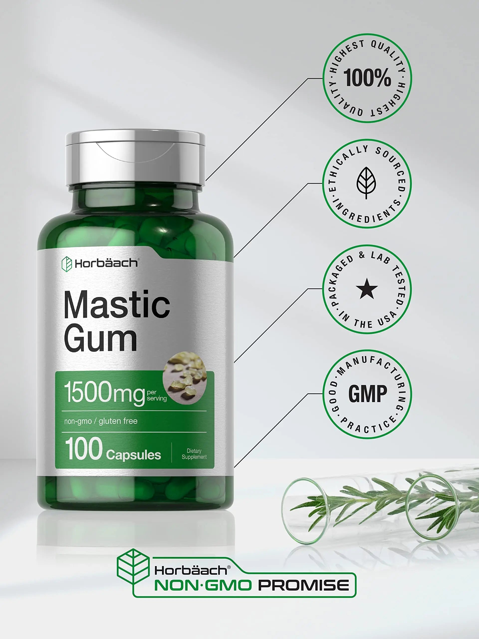 Mastic Gum Capsules 1500mg 100 Count | Non-GMO & Gluten Free | by Horbaach Horbäach Au supplements