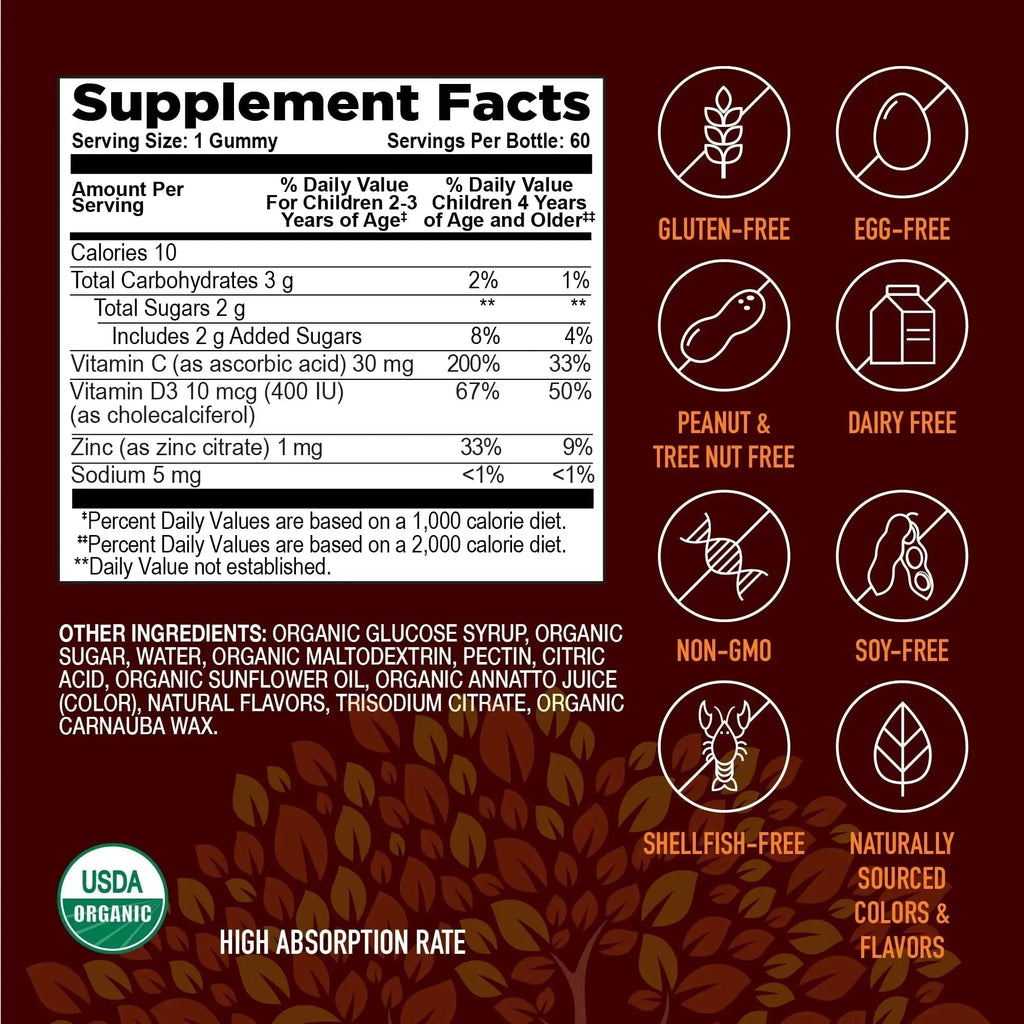YUM-V'S Kids Strong Earth - Organic Immune Health Gummies with Vitamin C, Vitamin D3 Plus Zinc - Immune System Boost Zinc YUM-V'S Au supplements
