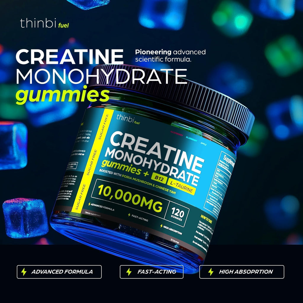 Creatine Gummies Monohydrate Complex 10,000mg for Men & Women -120 Gummies Advanced Formula W/L-Taurine + Vitamin B12 for Muscle Strength, Muscle Builder, Energy Boost, Pre-Workout Supplement -Thinbi Thinbi Au supplements