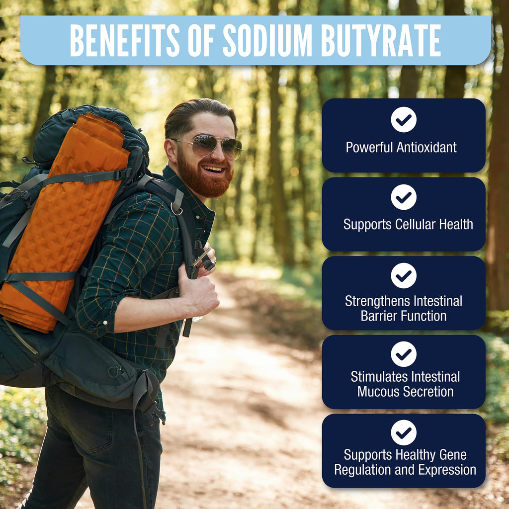 LongJuvity Sodium Butyrate Supplement (300mg) - Optimal Gut Health for Men & Women - Digestion Support & Leaky Gut Repair - Postbiotic Short Chain Fatty Acid, Lab Tested (120 Extended Release Caps) LongJuvity Labs Au supplements
