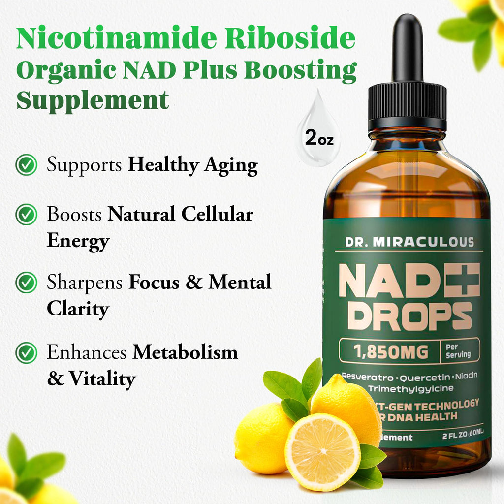 Dr. Miraculous Pure NAD+ Supplements 1850mg Liquid Drops for Women & Man | Nicotinamide Riboside Organic NAD Plus Boosting Supplement - Natural Lemon Flavor Dr. Miraculous Au supplements