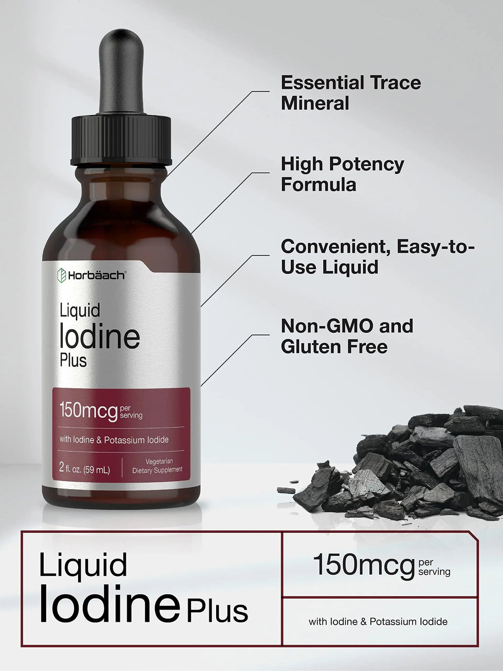 Liquid Iodine Solution Drops | 2 fl oz | 150 mcg | Iodine & Potassium Iodide Supplement Horbäach Au supplements