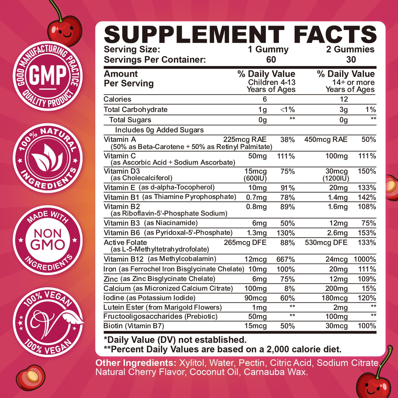 Iron Gummies for Kids & Teens, Kids Multivitamin with Iron Supplement, Calcium, Folate, Zinc, Prebiotic - for Blood Builder & Energy Support, Iron Deficiency - Vegan & Non-GMO - 60 Count Cherry CFILIHTC Au supplements