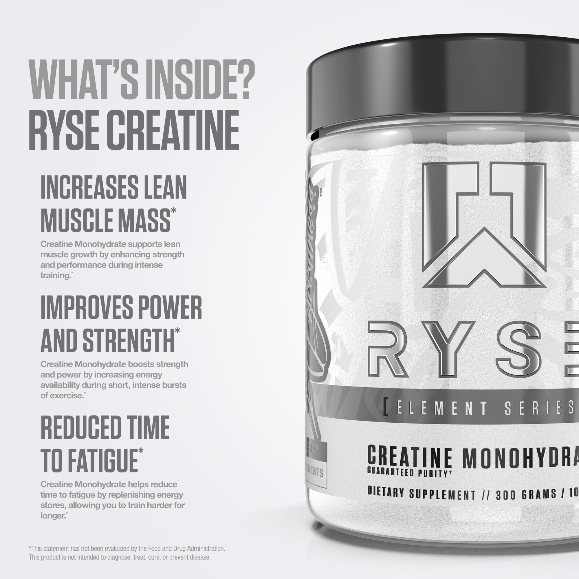 RYSE Creatine Monohydrate Powder - Unflavored - Supports Men & Women Lean Muscle Growth, Strength, Power, and Endurance - Helps Reduce Fatigue