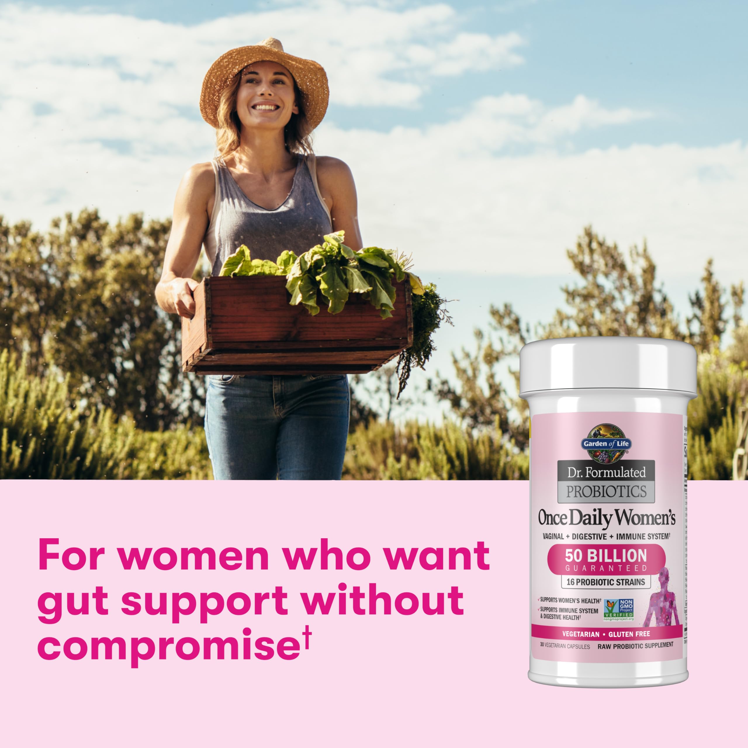 Garden of Life Once Daily Dr. Formulated Probiotics for Women 50 Billion CFU 16 Probiotic Strains with Organic Prebiotics for Digestive, Vaginal & Immune Health