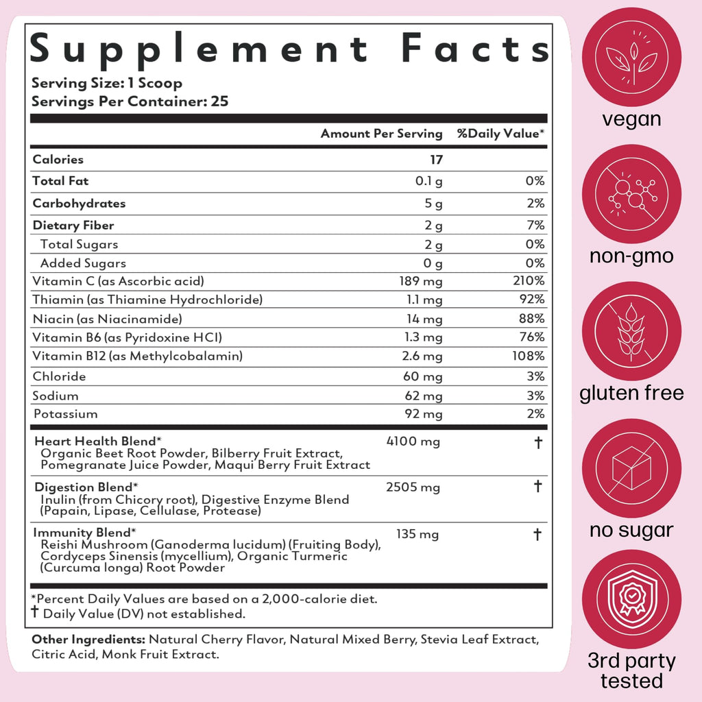Natrava Beets+ Organic Beet Root Powder Blend Fortified with Vitamins & Prebiotics for Heart Healthy Energy & Nitric Oxide Production