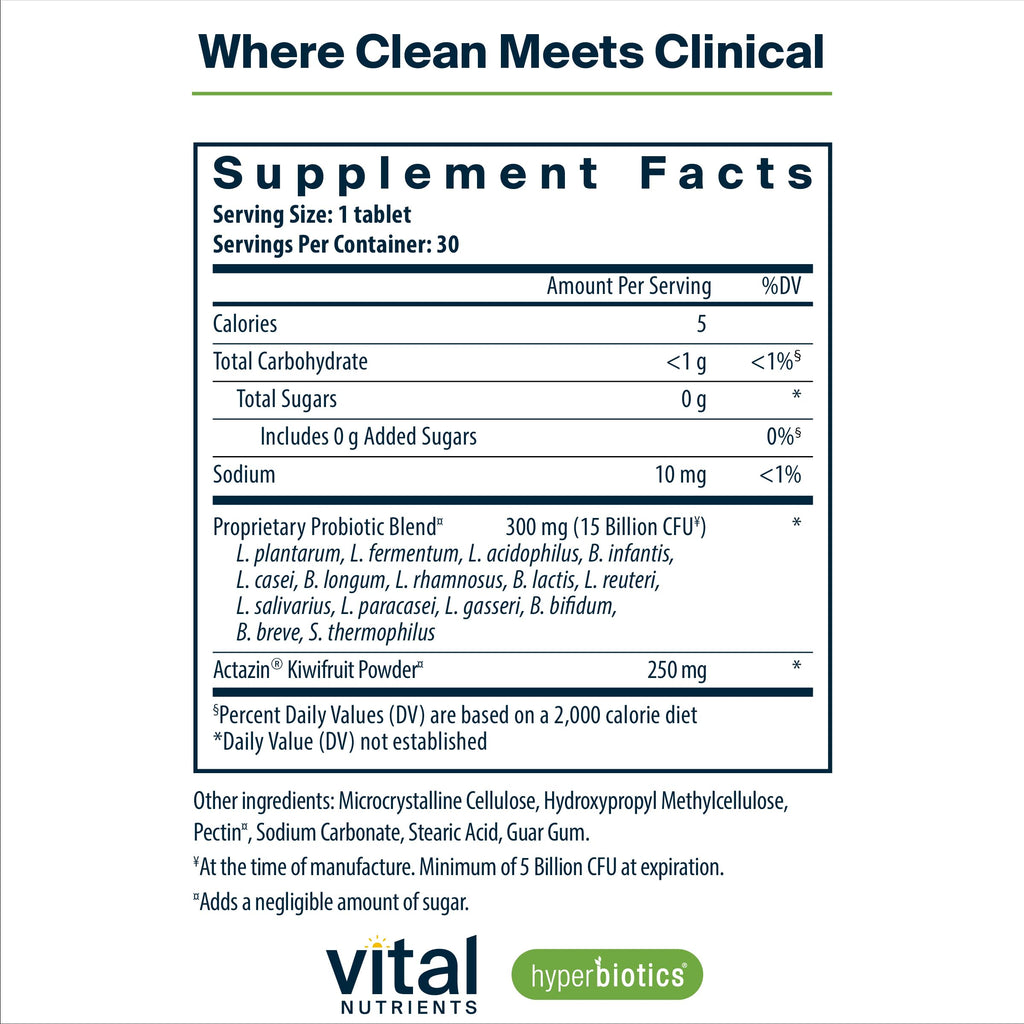 Hyperbiotics Vital Nutrients Pro-15 Advanced Probiotics for Women and Men | 15 Strains + Kiwifruit | Clinically Studied Daily Probiotics for Digestive Health, Gas, & Bloating | 30 Vegan Tablets Hyperbiotics Au supplements