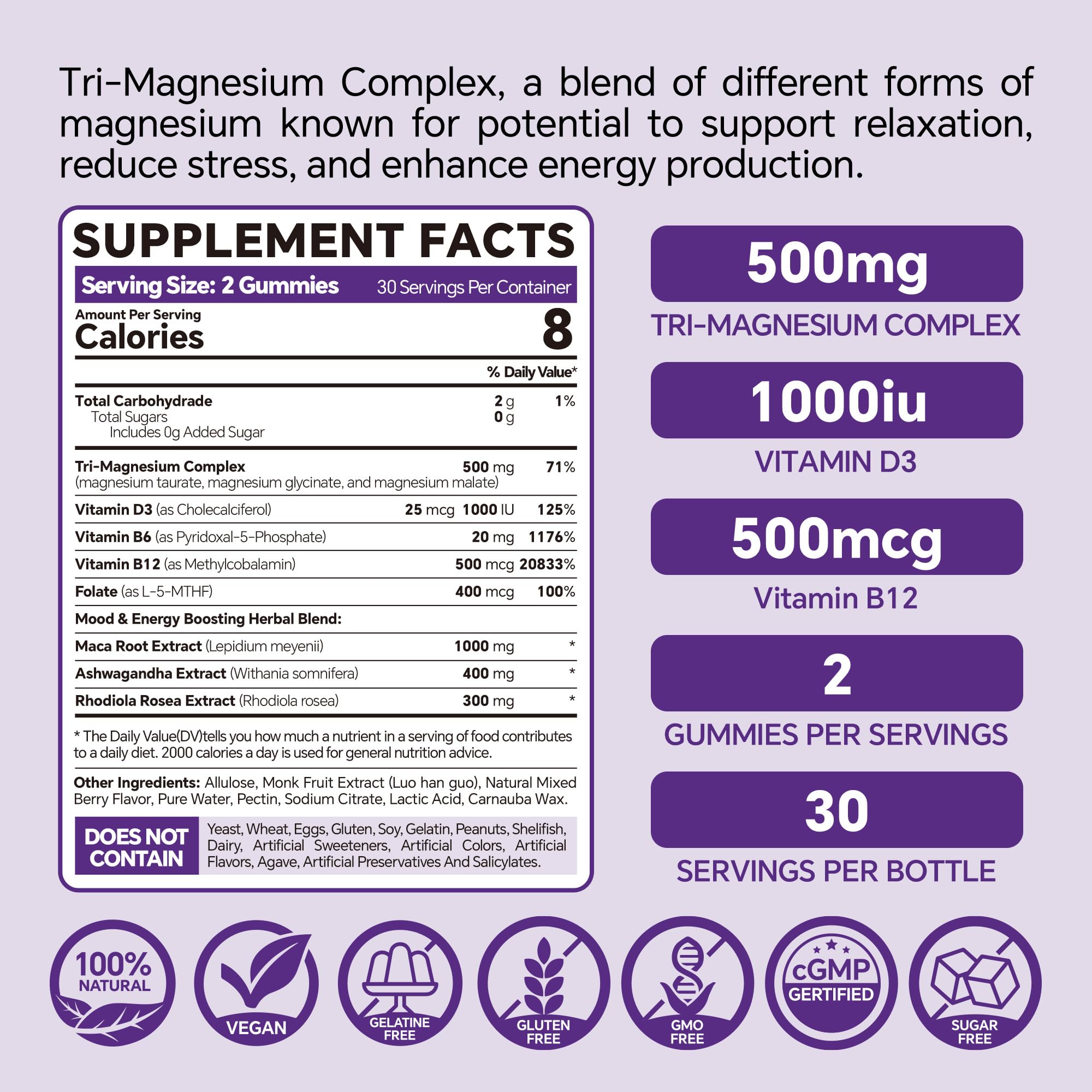 VEETAGYO Magnesium Gummies 500mg 400mg | High Absorption, Bone, Nerves, Muscle | 3 Forms of Magnesium Complex Supplement Glycinate,Taurate,Malate