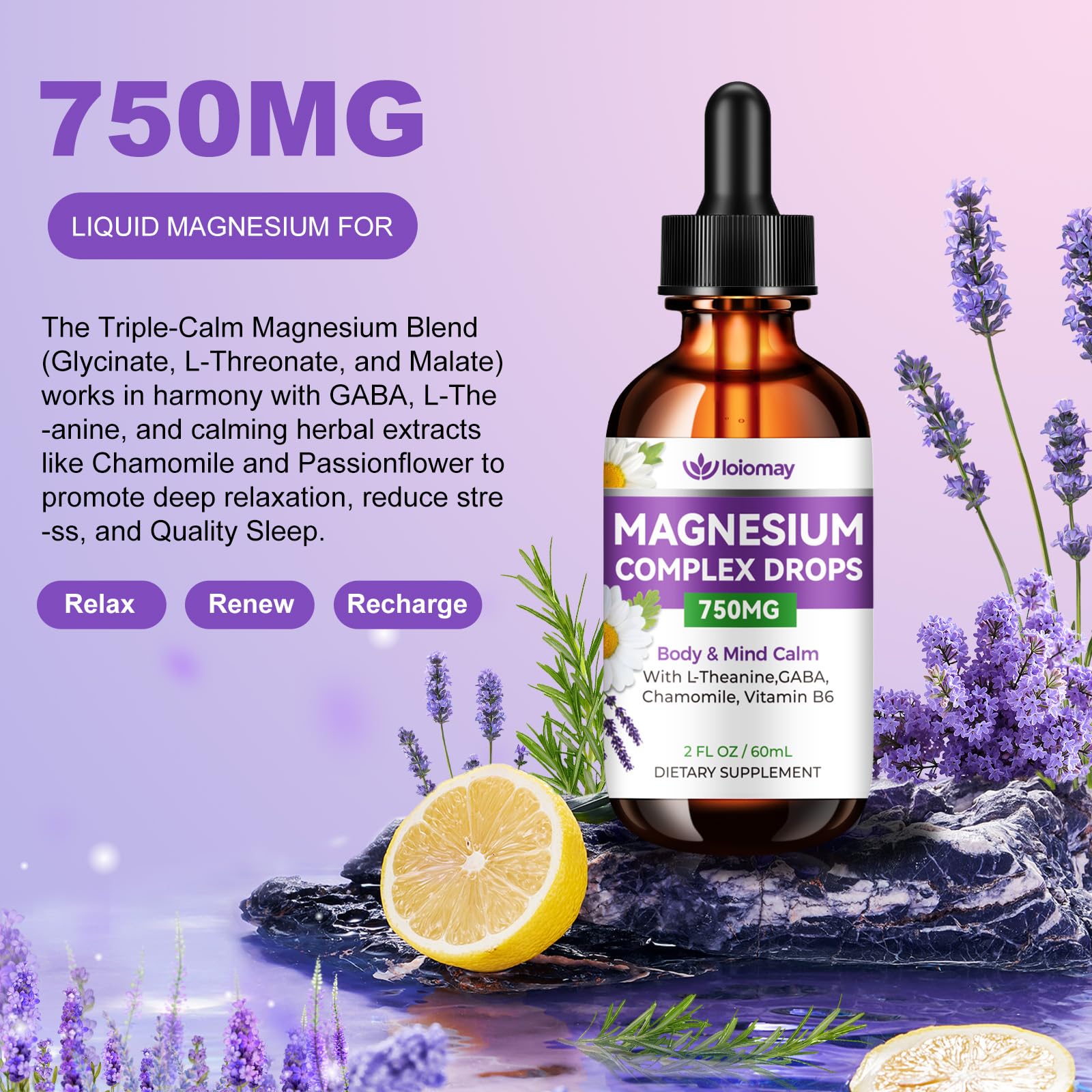 Magnesium Glycinate Liquid Drops for Women & Men, Triple Calm Magnesium Complex Supplement with L-Threonate, Malate, L-Theanine for Kids Adults Calm, Sleep & Mood, Sugar-Free, Natural Flavor, 2 fl oz loiomay Au supplements