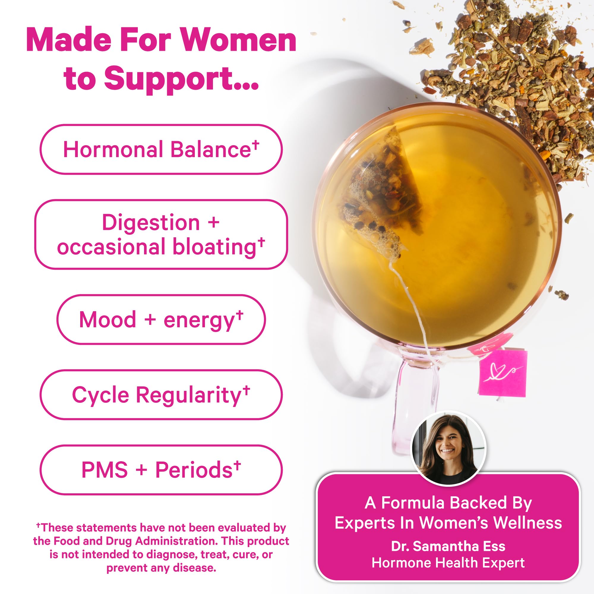 Pink Stork Organic PMS Tea for Hormone Balance, Mood Swings, Bloating, and Period Regularity - 8 Herbs - Vitex, Red Raspberry Leaf, Chamomile - Caffeine-Free - 15 Sachets, Hot or Iced Pink Stork Au supplements
