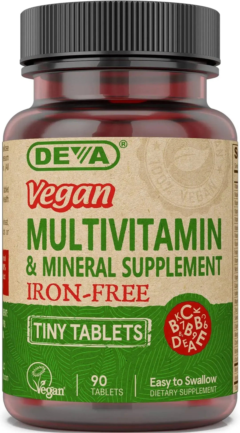 DEVA Vegan Iron-Free Multivitamin & Mineral Supplement, Vitamin C, D2, E & B-Complex, Biotin, 90 Tiny Tablets DEVA Au supplements