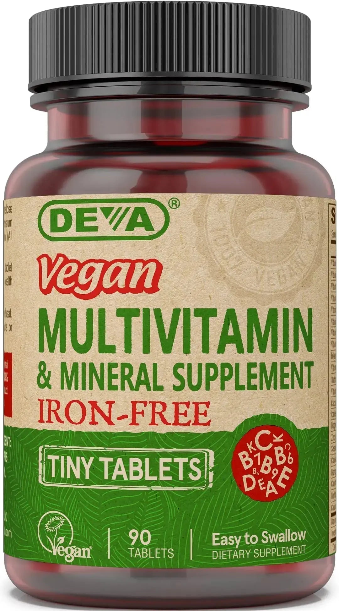 DEVA Vegan Iron-Free Multivitamin & Mineral Supplement, Vitamin C, D2, E & B-Complex, Biotin, 90 Tiny Tablets DEVA Au supplements