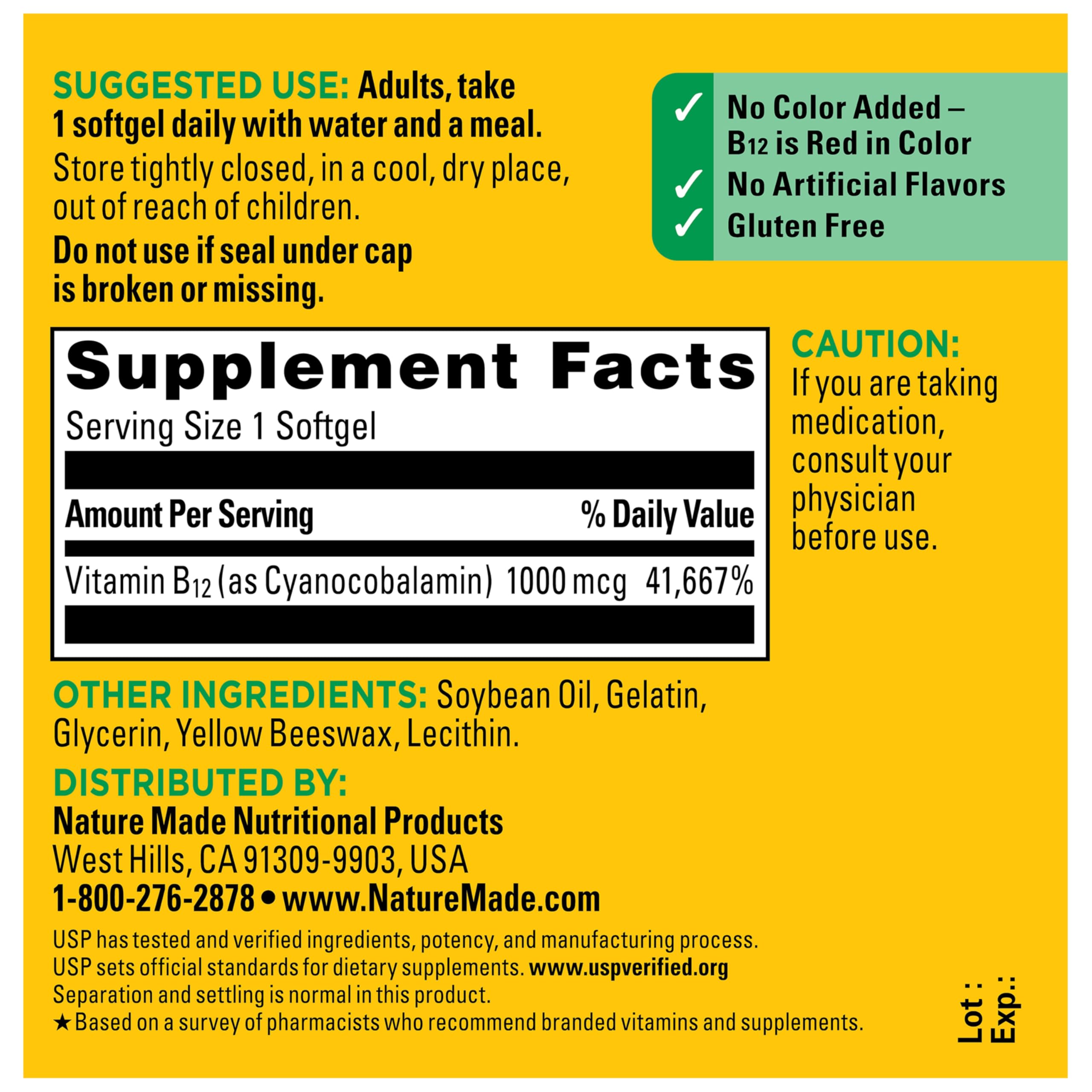 Nature Made Vitamin B12 1000 mcg, Dietary Supplement for Energy Metabolism Support, B12 Vitamins 1000 mcg, 150 Softgels, 150 Day Supply