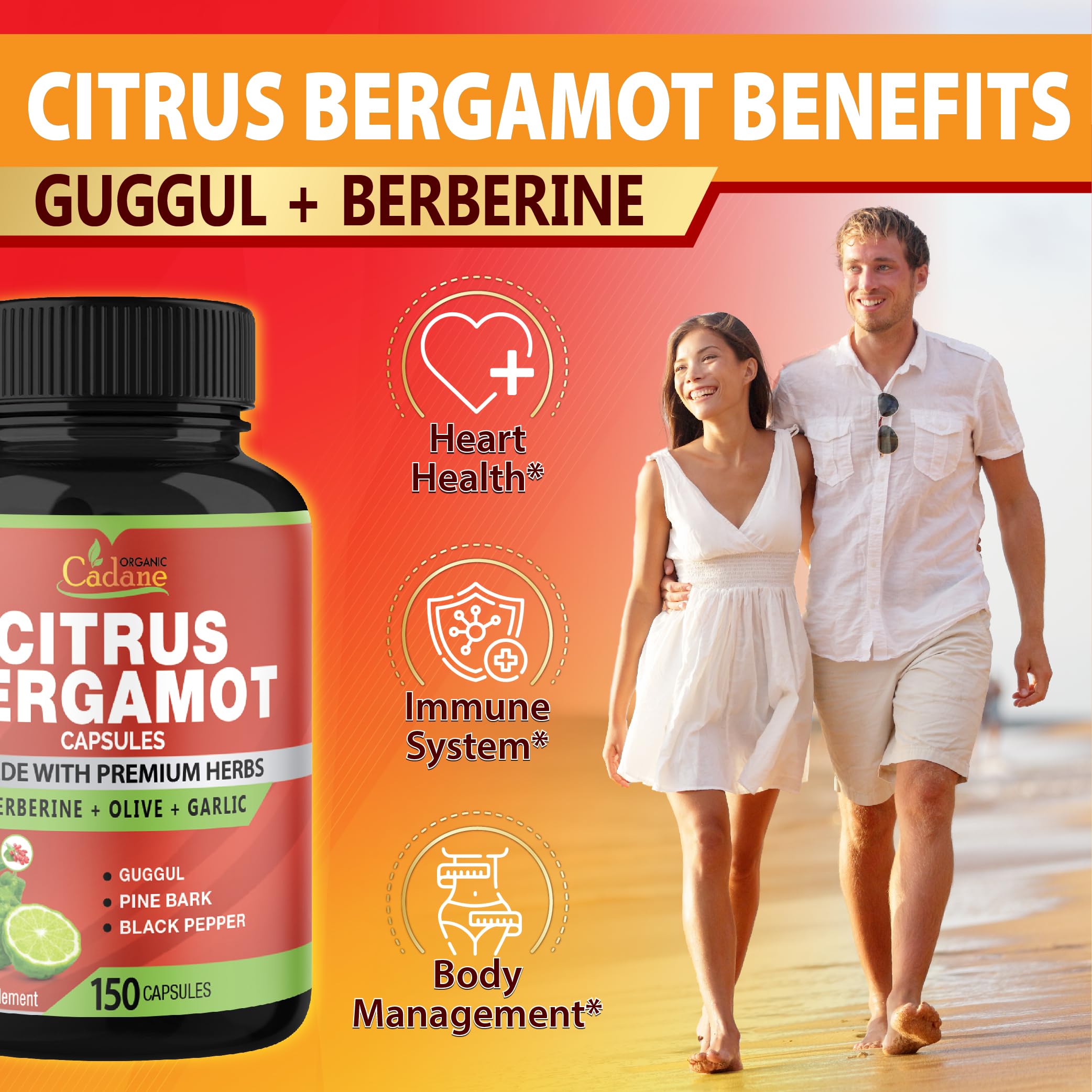 Cadane Citrus Bergamot Supplement Capsules with Berberine, Olive, Guggul, Garlic, Pine Bark, Black Pepper