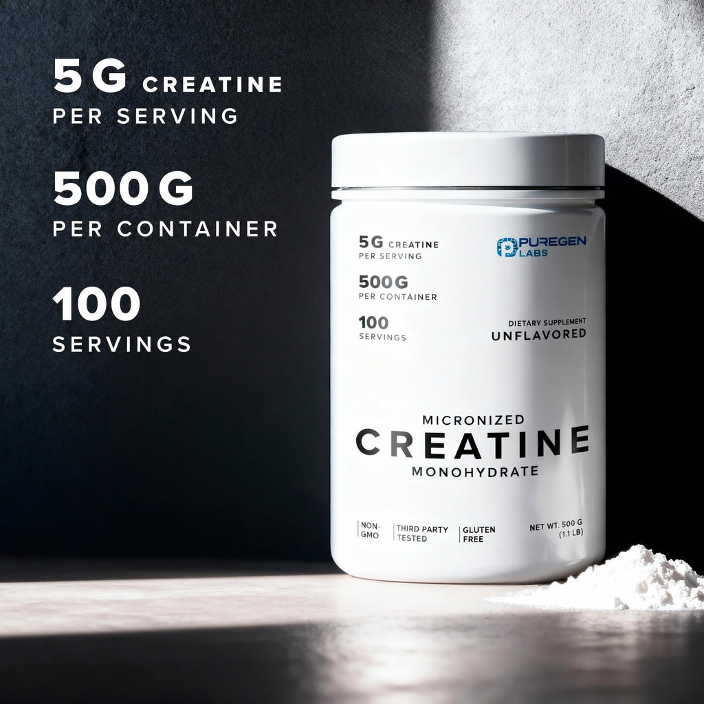 Puregen Labs Micronized Creatine Monohydrate Powder 500g – Pure, Unflavored, No Additives | 5000mg Per Serv (5g) - 100 Servings | Third Party Tested for Quality P Puregen Labs Au supplements