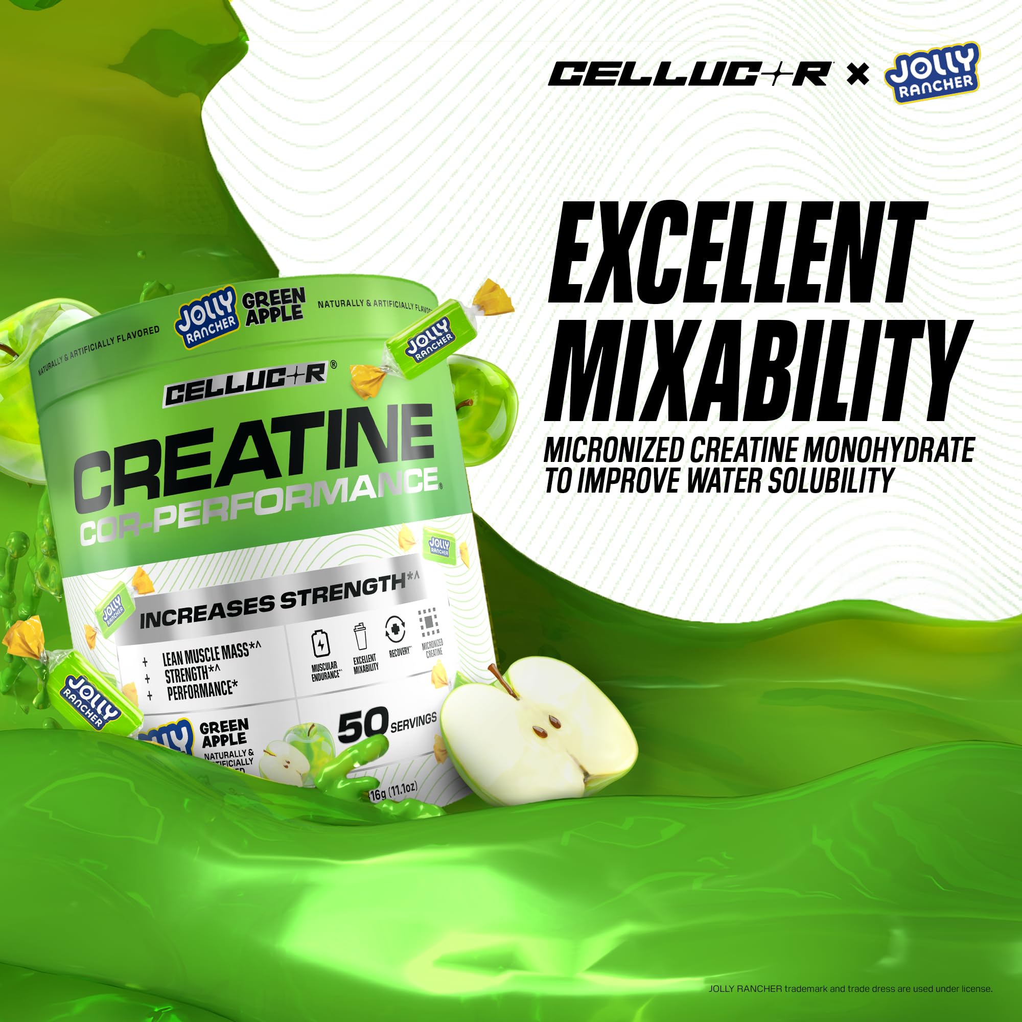 Cellucor Creatine Powder, Jolly Rancher Green Apple - Increases Strength, Lean Muscle Mass & Endurance, Micronized Creatine for Fast Absorption,